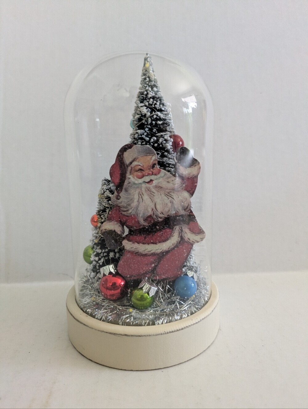 Santa Bottle Brush Tree Christmas Decor In Globe With Lights